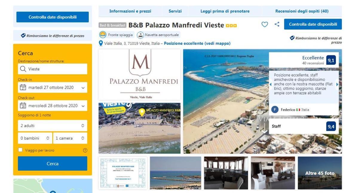 B&B Palazzo Manfredi Vieste, Fronte Mare Con Parcheggio Dış mekan fotoğraf